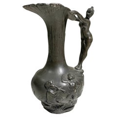 Art Nouveau Pewter Pitcher by Jean Maurice Petizon, Signed "Petiz" , Circa 1920 Antique Art Nouveau Pewter Pitcher by Jean Maurice Petizon, Signed "Petiz" , Circa 1920