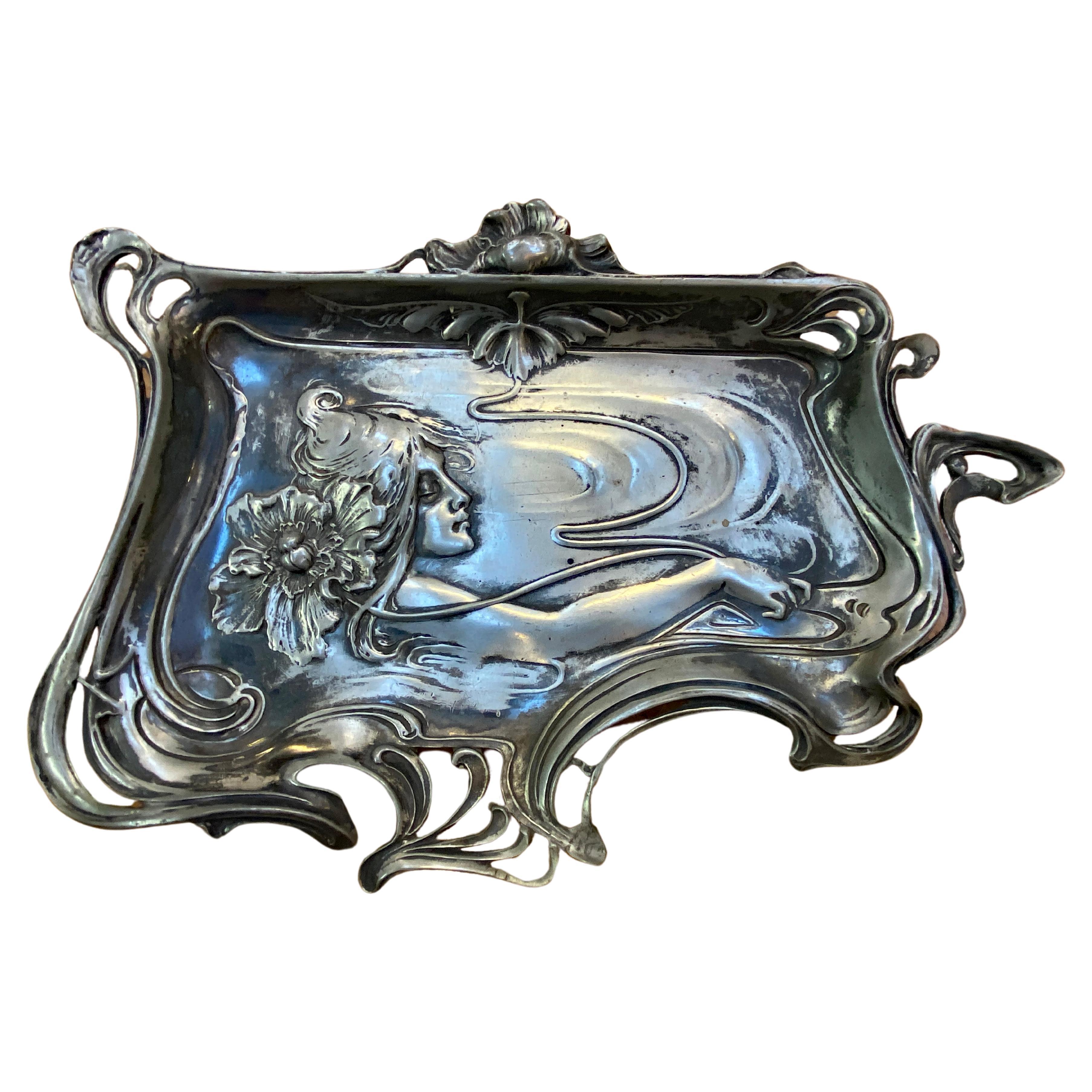 art nouveau pewter pocket, circa 1900 For Sale