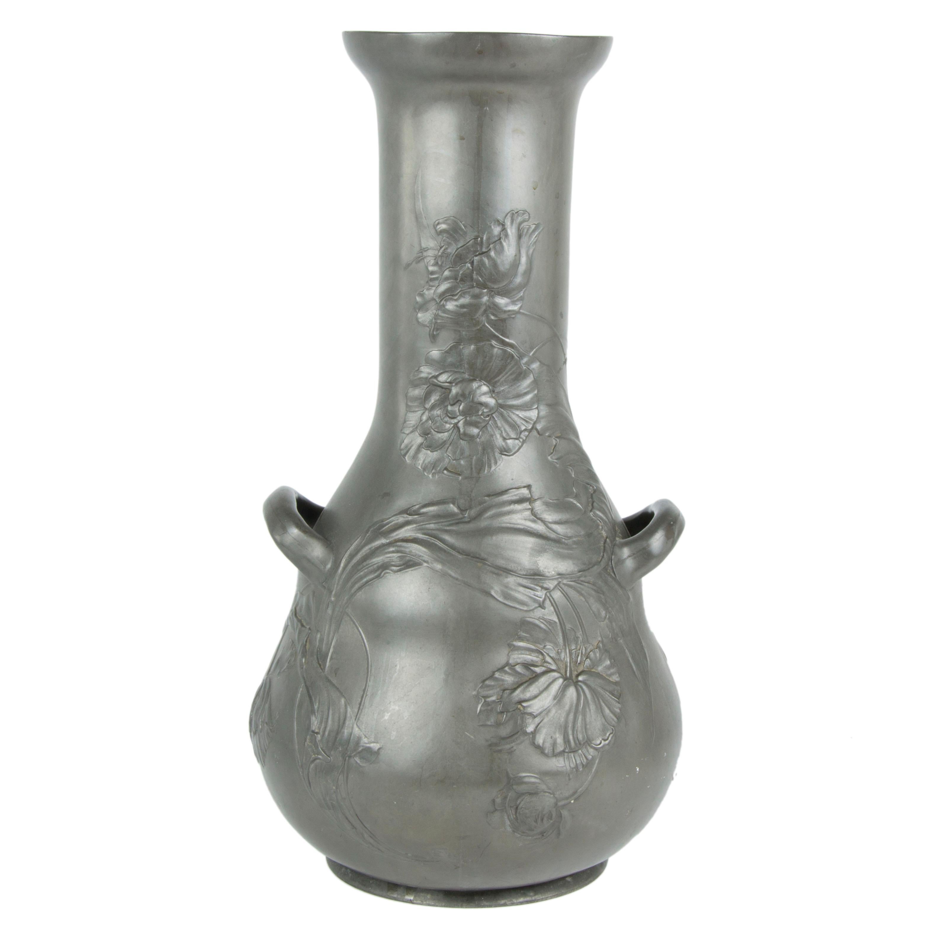19th Century Art Nouveau Pewter Vase For Sale