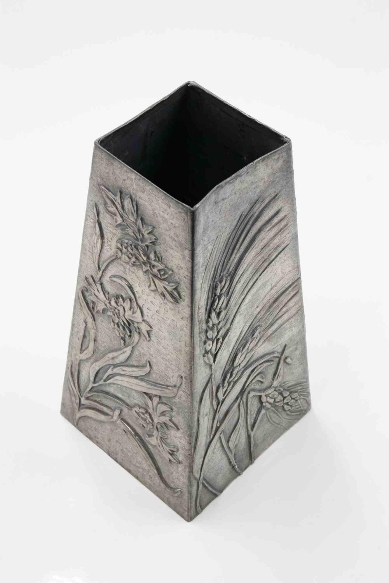 Italian Art Nouveau Pewter Vase, Italy, Early 20th Century For Sale