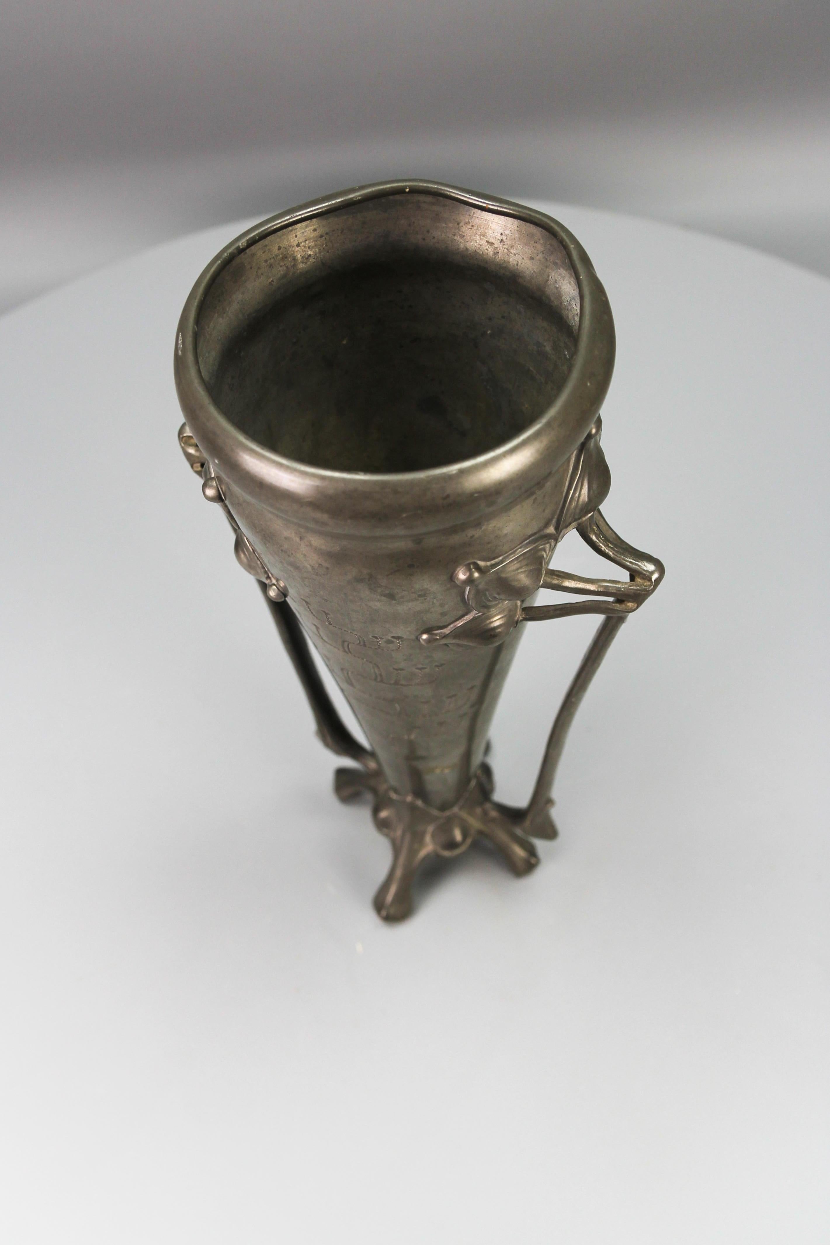 Art Nouveau Pewter Vase with Plant Motifs, Early 20th Century For Sale 9