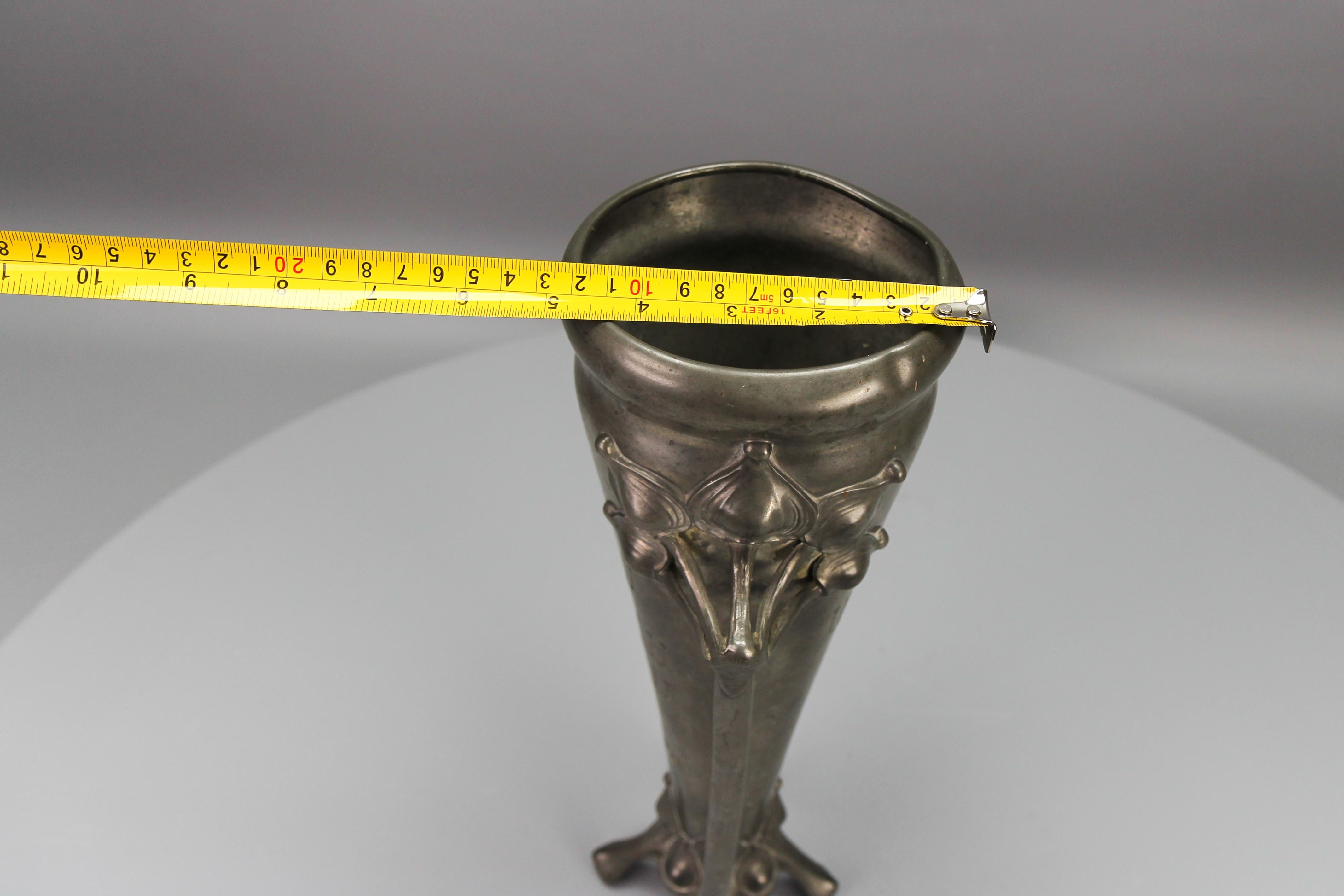Art Nouveau Pewter Vase with Plant Motifs, Early 20th Century For Sale 12