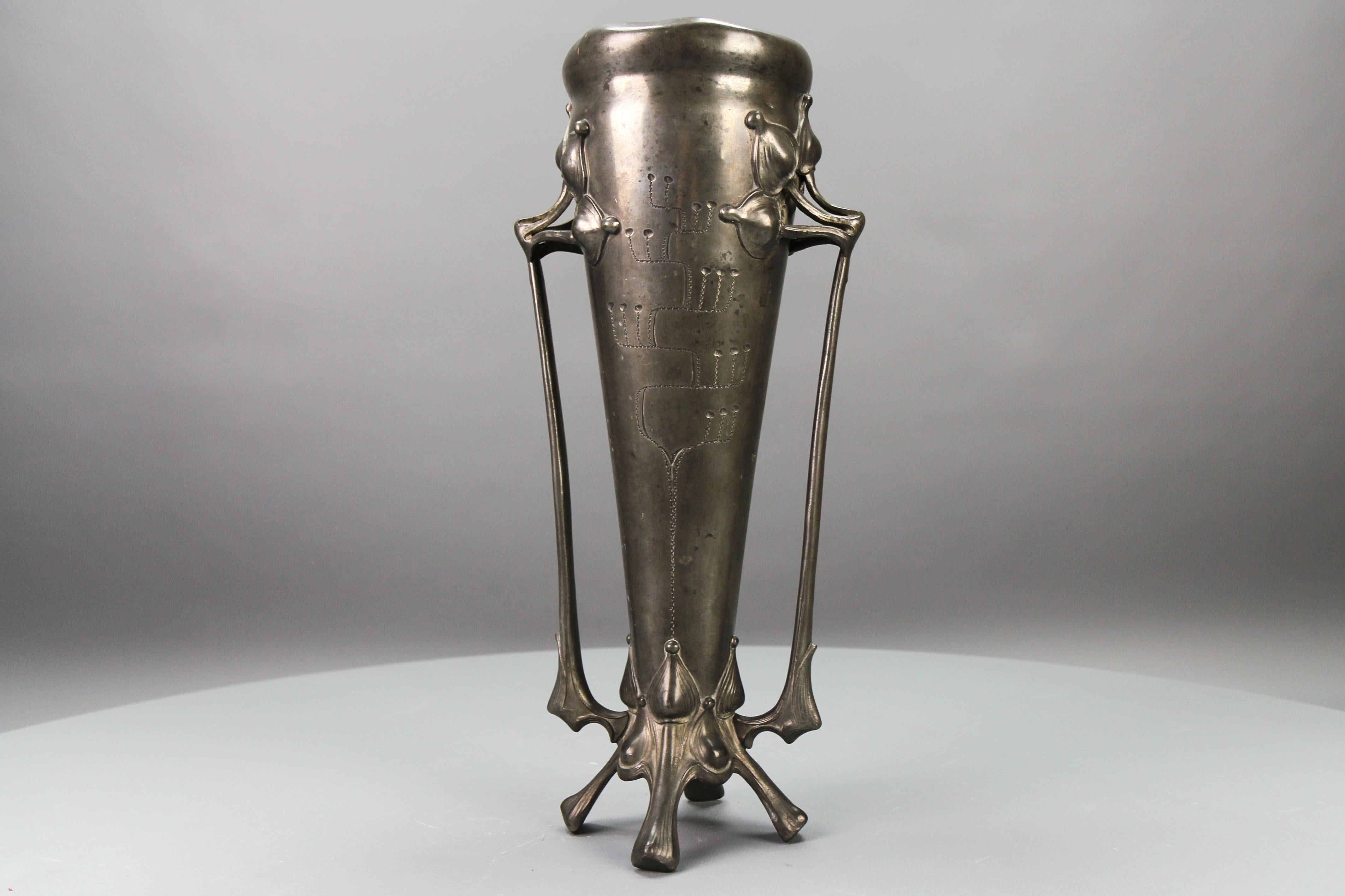 Art Nouveau Pewter Vase with Plant Motifs, Early 20th Century For Sale 13