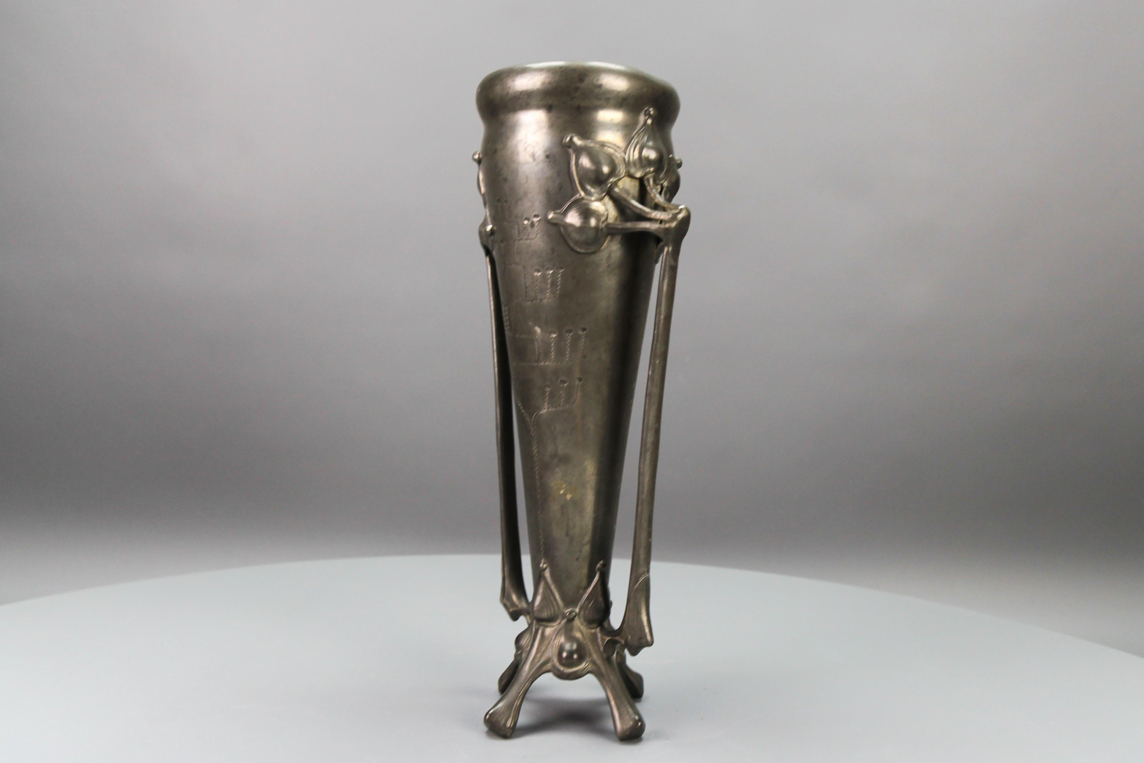 Art Nouveau Pewter Vase with Plant Motifs, Early 20th Century For Sale 1