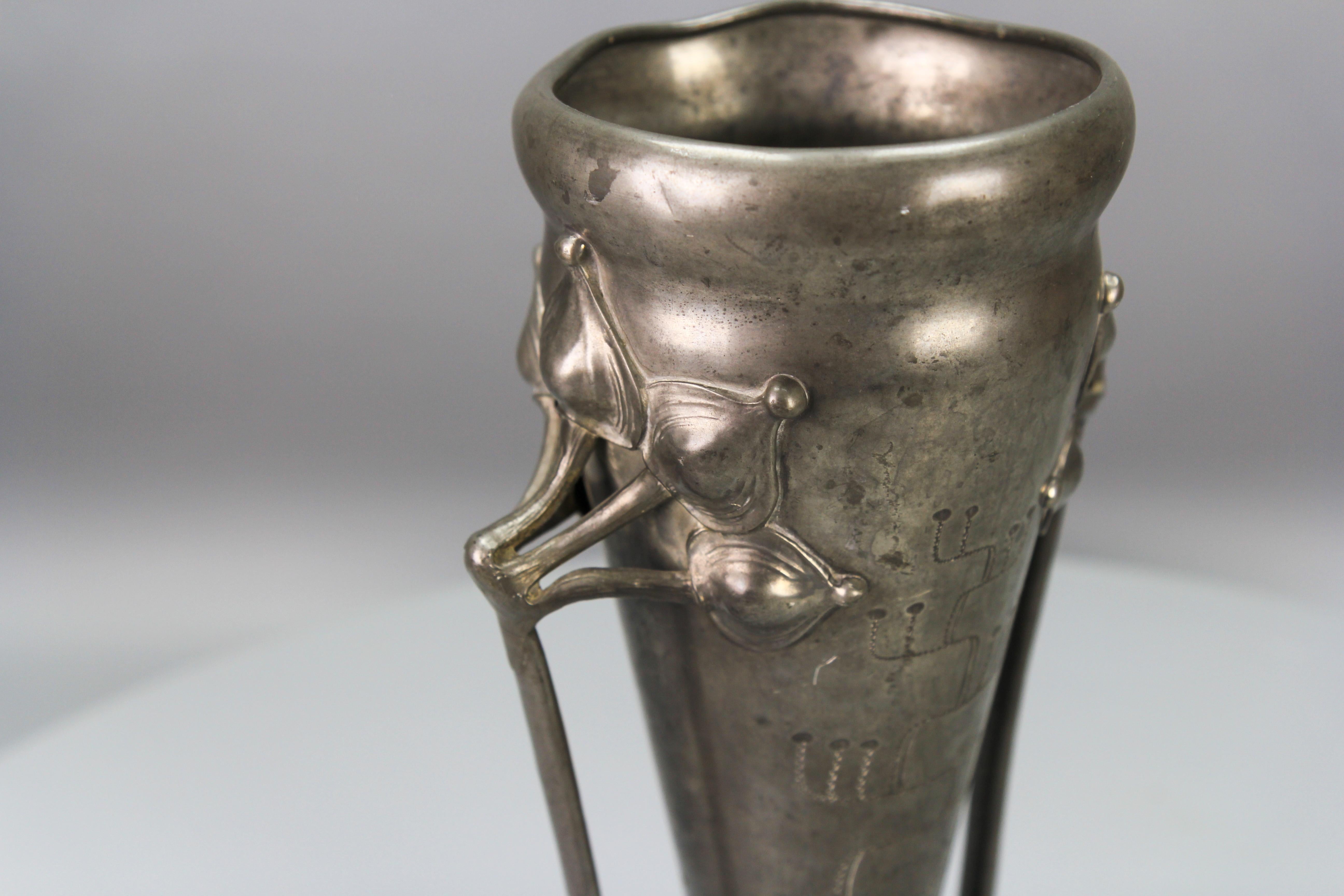 Art Nouveau Pewter Vase with Plant Motifs, Early 20th Century For Sale 4