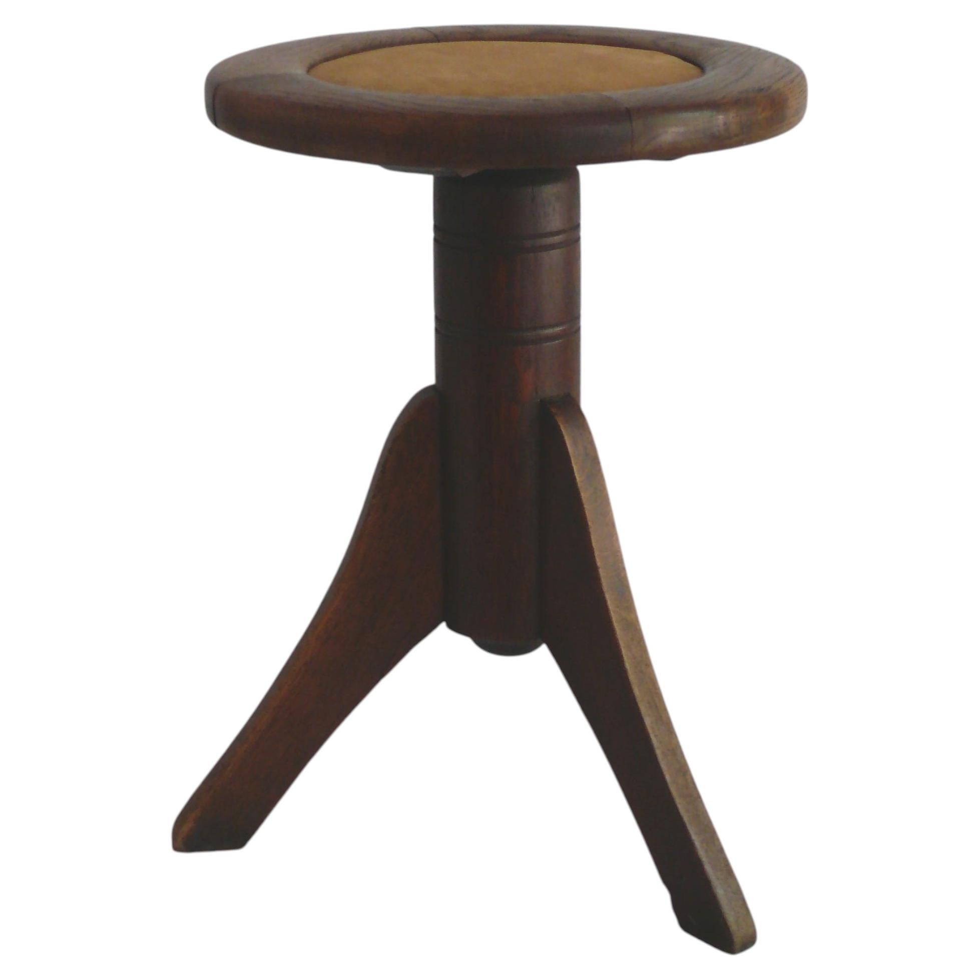 Art Nouveau Swivel Piano Stool, Solid Oak & Leather, Germany, 1925