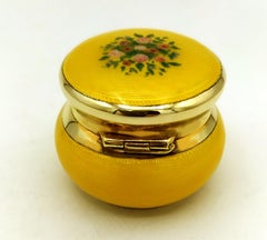 Art Nouveau Pill Box Yellow Hand Painted Sterling Silver Enamel Salimbeni