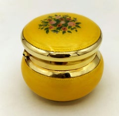 Vintage Art Nouveau Pill Box Yellow Hand Painted Sterling Silver Enamel Salimbeni