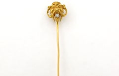 ART NOUVEAU pin shape of a gargoyle head with old mine cut diamond 18k gold