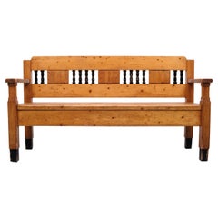 Antique Art Nouveau Pine Bench