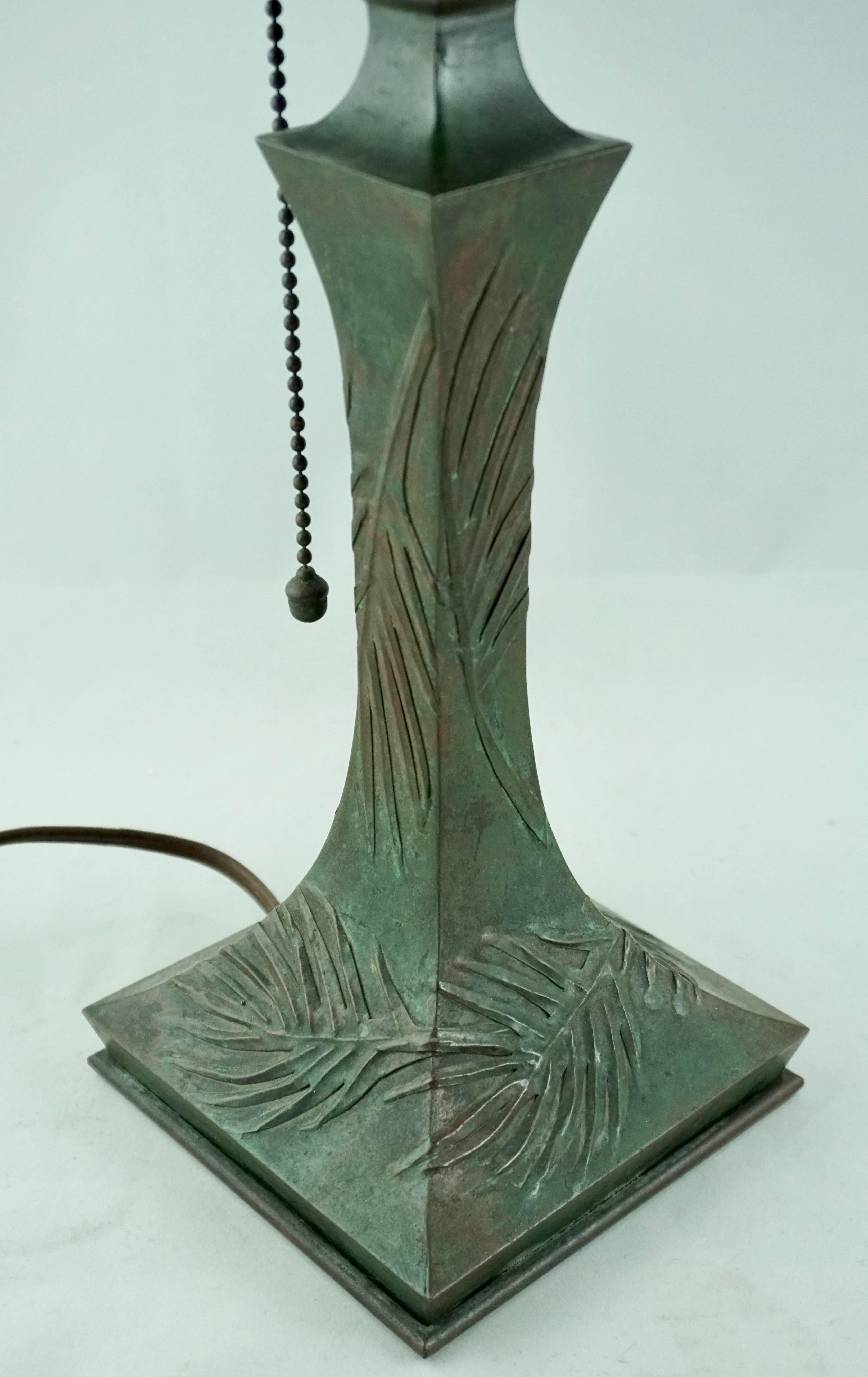 Cast Art Nouveau Pine Needle Bronze and Glass Riviere Studios Lamp, circa 1900