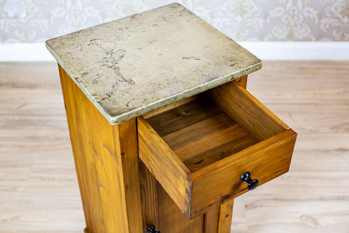 Art Nouveau Pine Nightstand from the Early 20th Century with Stone Top For Sale 3