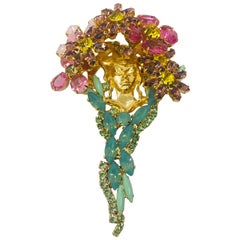 Art Nouveau Pink Floral "Wood Nymph" Brooch