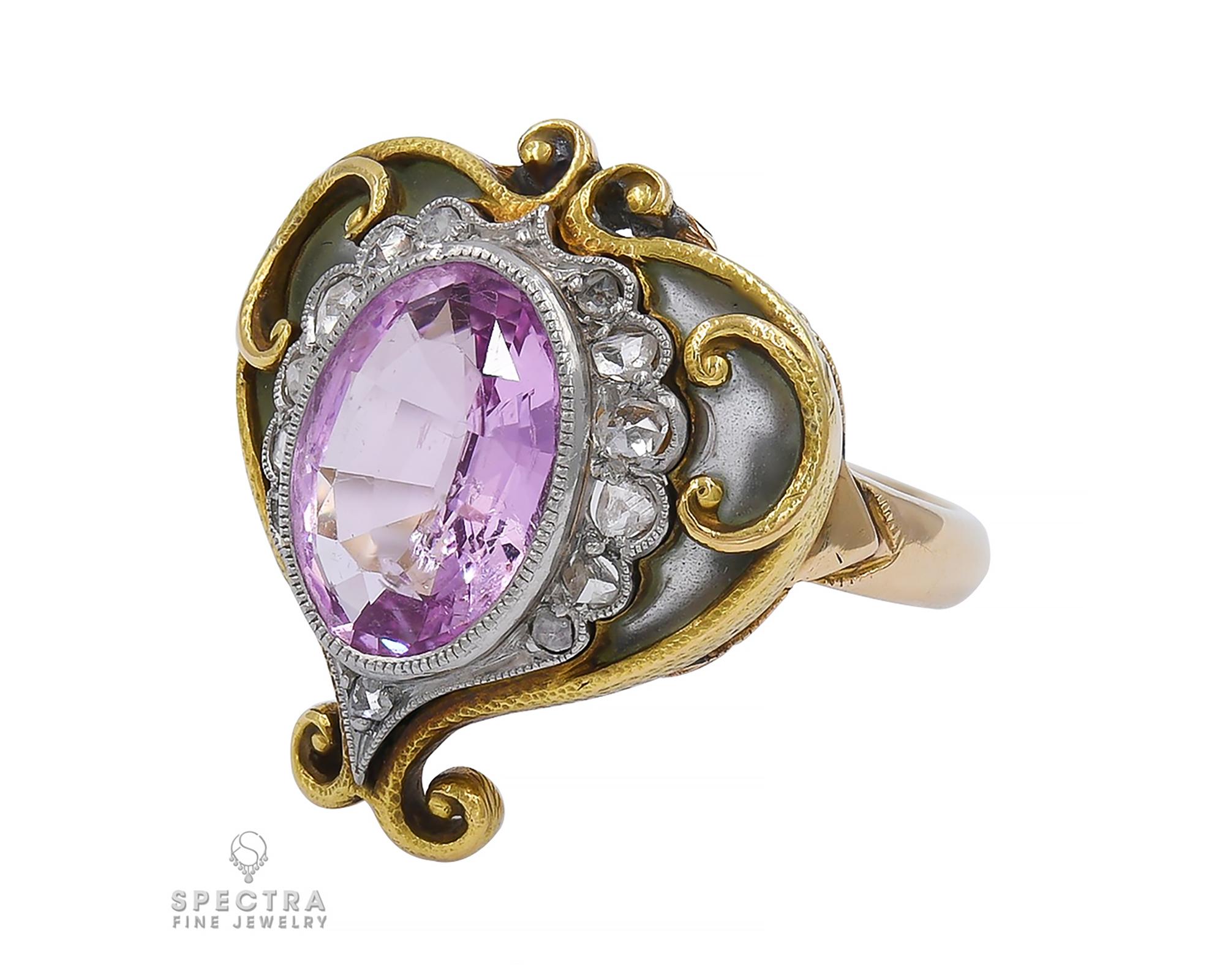 Oval Cut Art Nouveau Pink Spinel Cocktail Ring For Sale