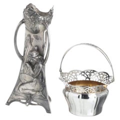 Art Nouveau pitcher and WMF planter