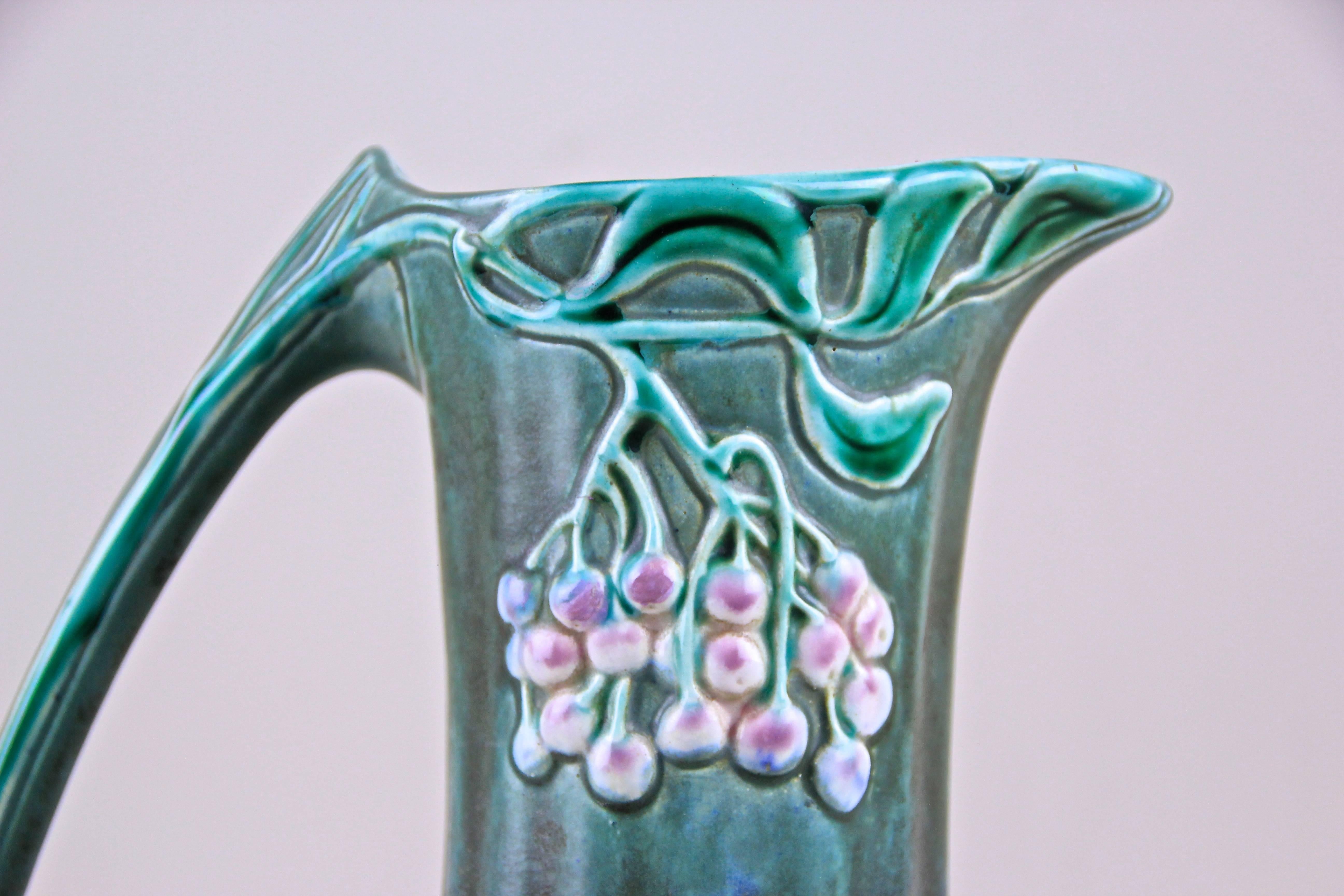 Art Nouveau Pitcher Majolica by Julius Dressler, Bohemia, circa 1900 2