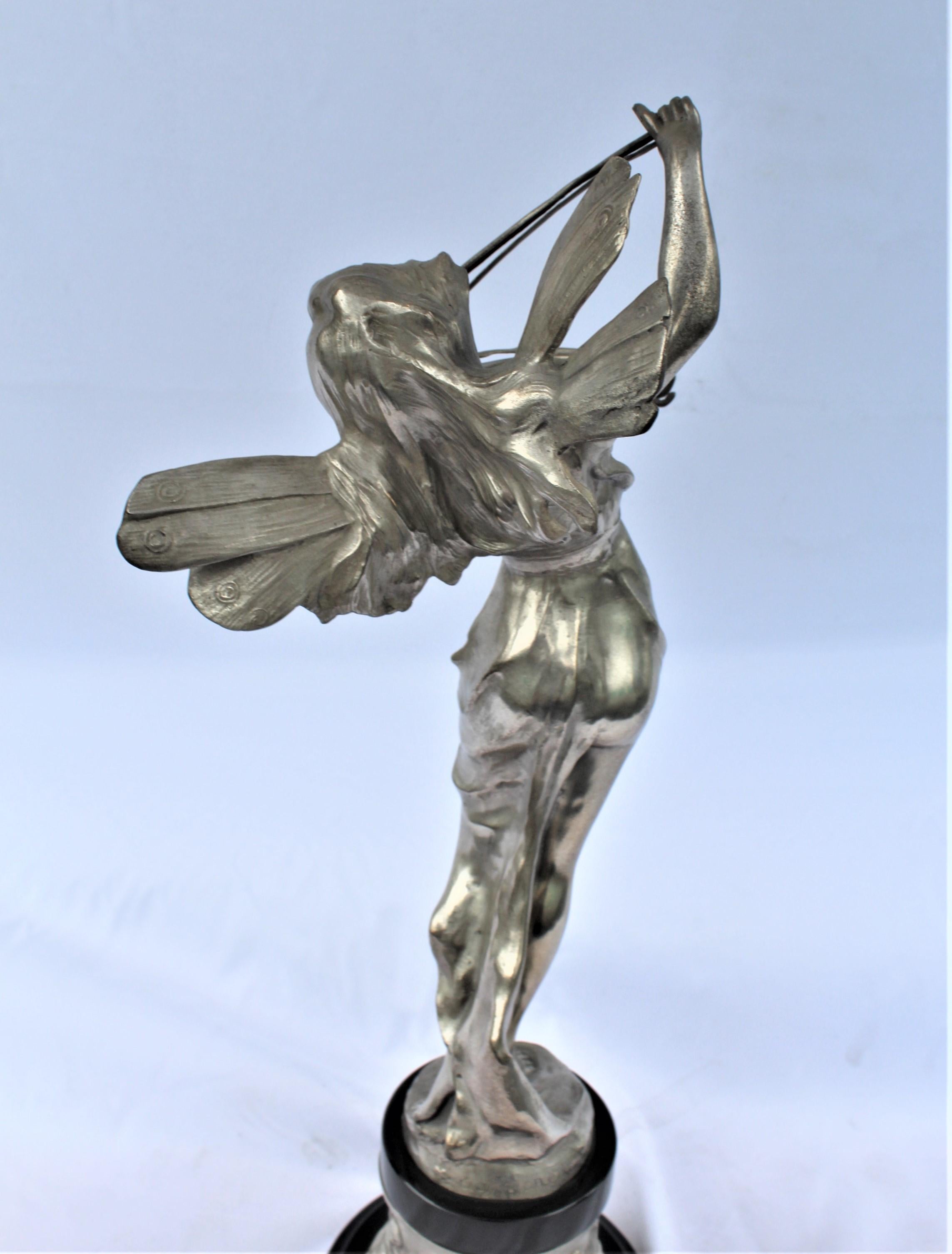 Cast Art Nouveau Pixy, with Violin, Silvered Bronze after Aug Moreau Black Marble