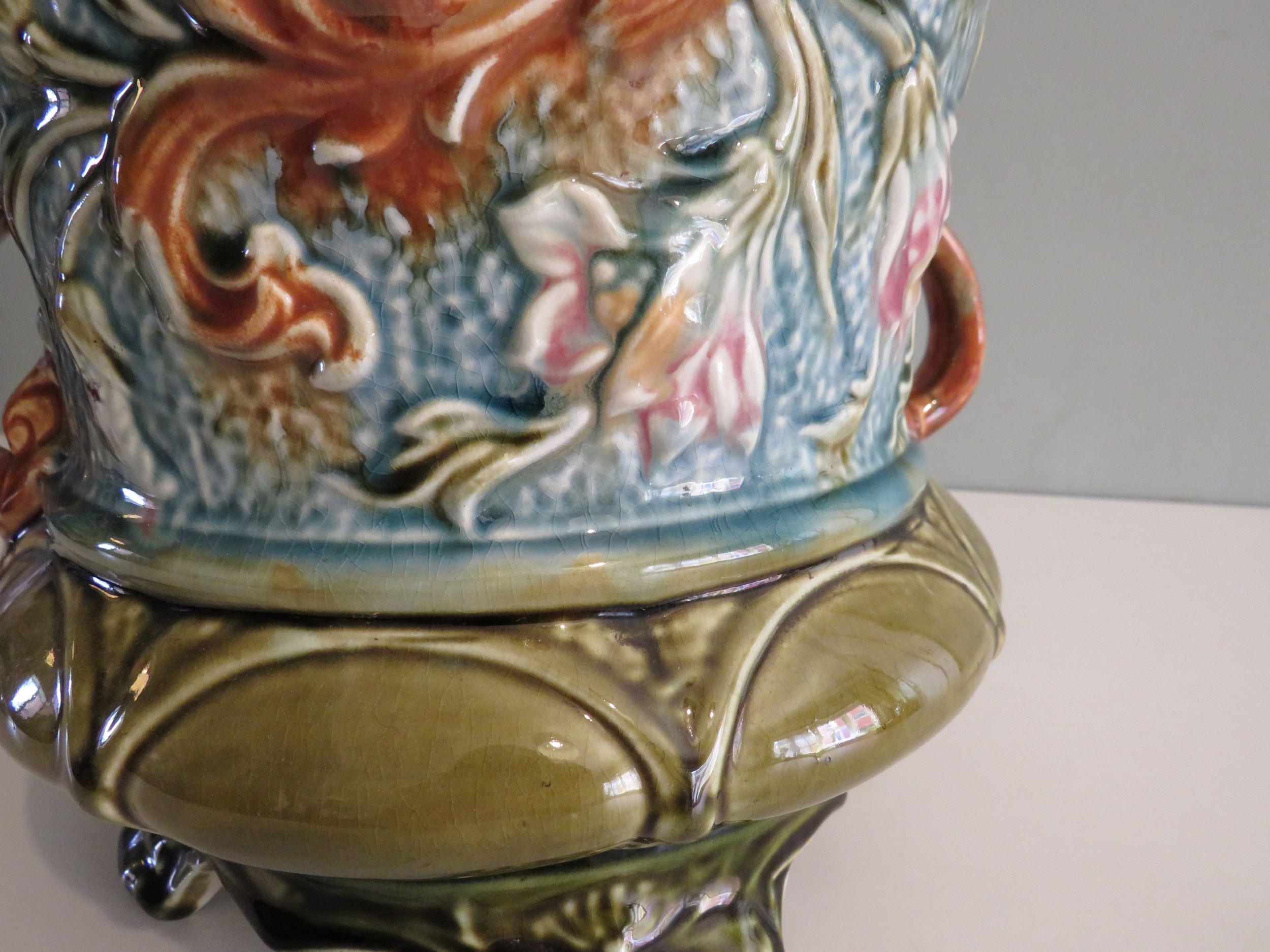 Glazed Art Nouveau planter, majolica, early 20th century, France For Sale