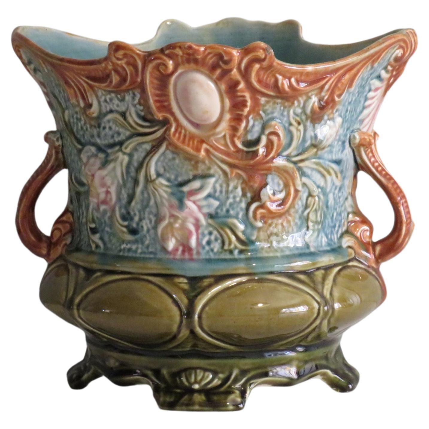 Art Nouveau planter, majolica, early 20th century, France For Sale