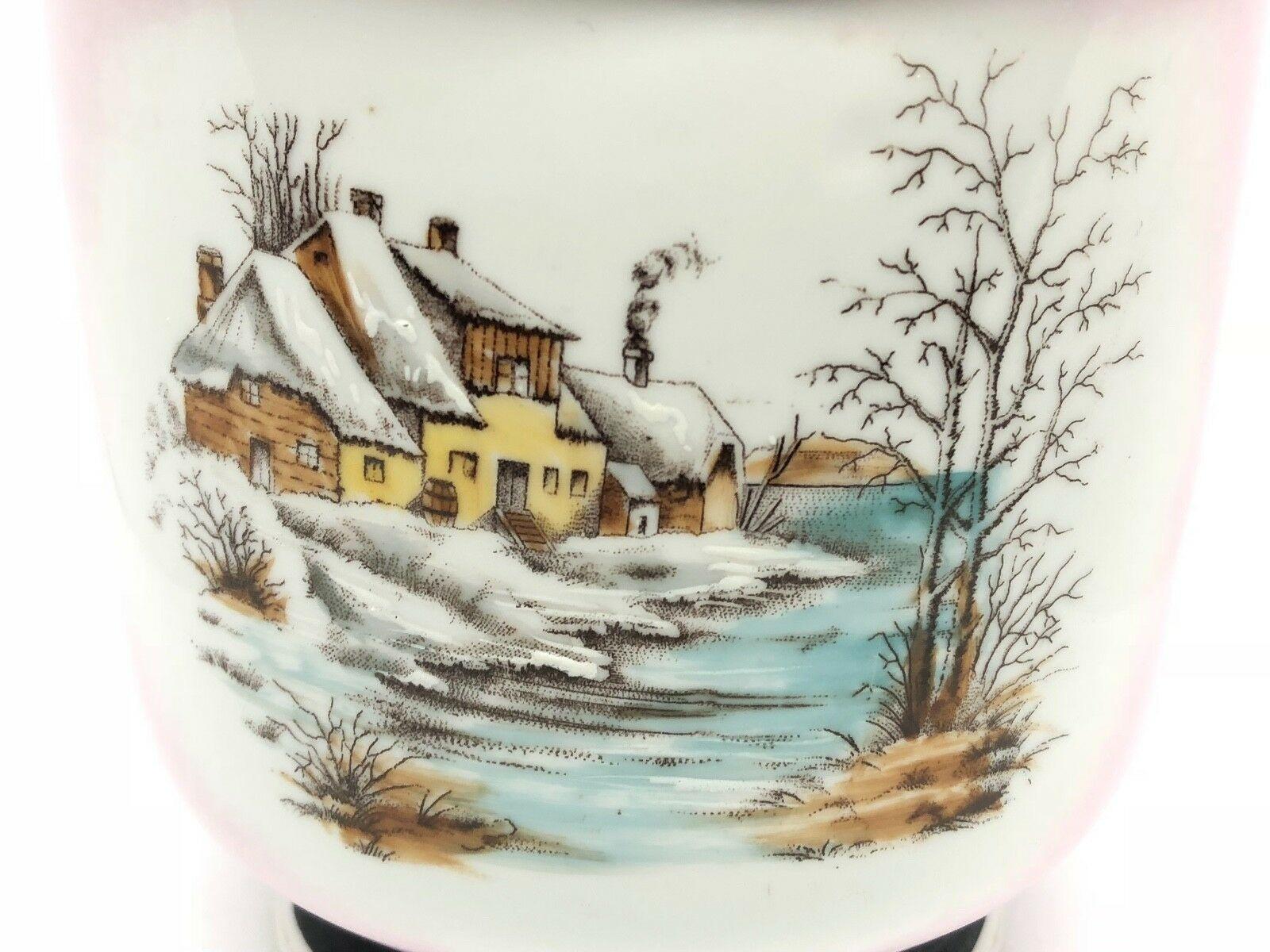 Art Nouveau Planter Porcelain Cachepot Hand Painted Winter Landscape German 1910 For Sale 6