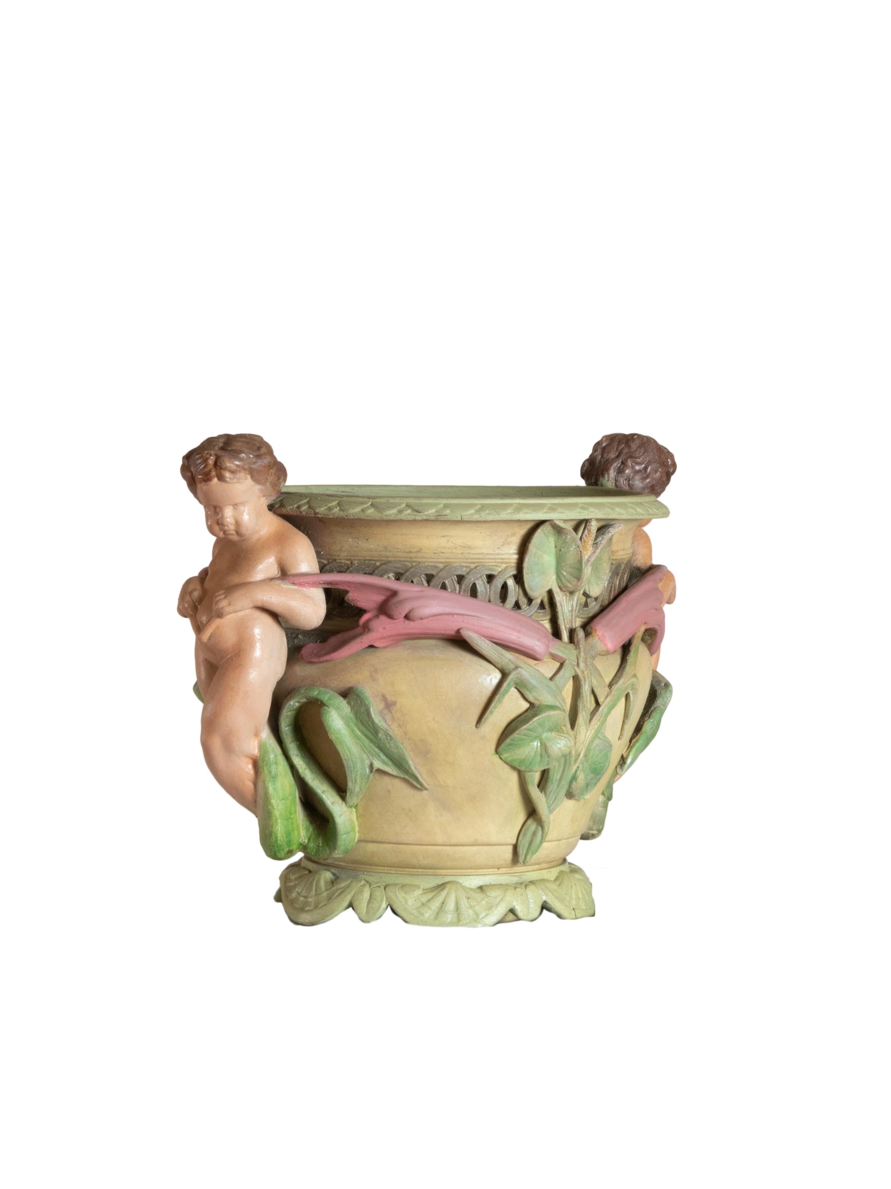 Jardinera Art Nouveau con Querubines y Follaje, Siglo XX Francés en venta