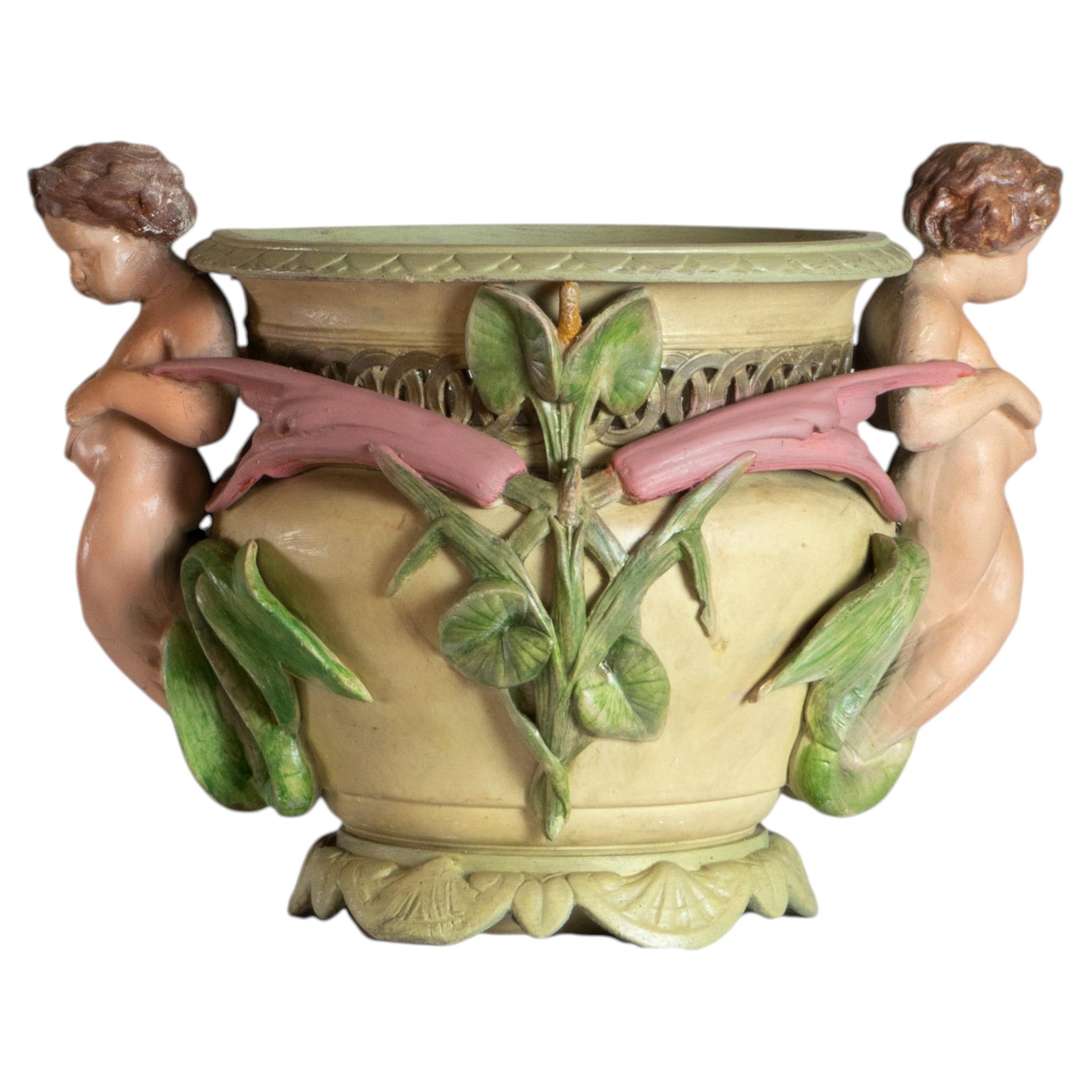 Art Nouveau Planter With Cherubs and Foliage, 20th Century For Sale