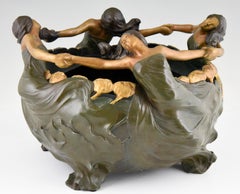 Art Nouveau Planter with Woman and Flowers La Ronde by Maurel France, 1900