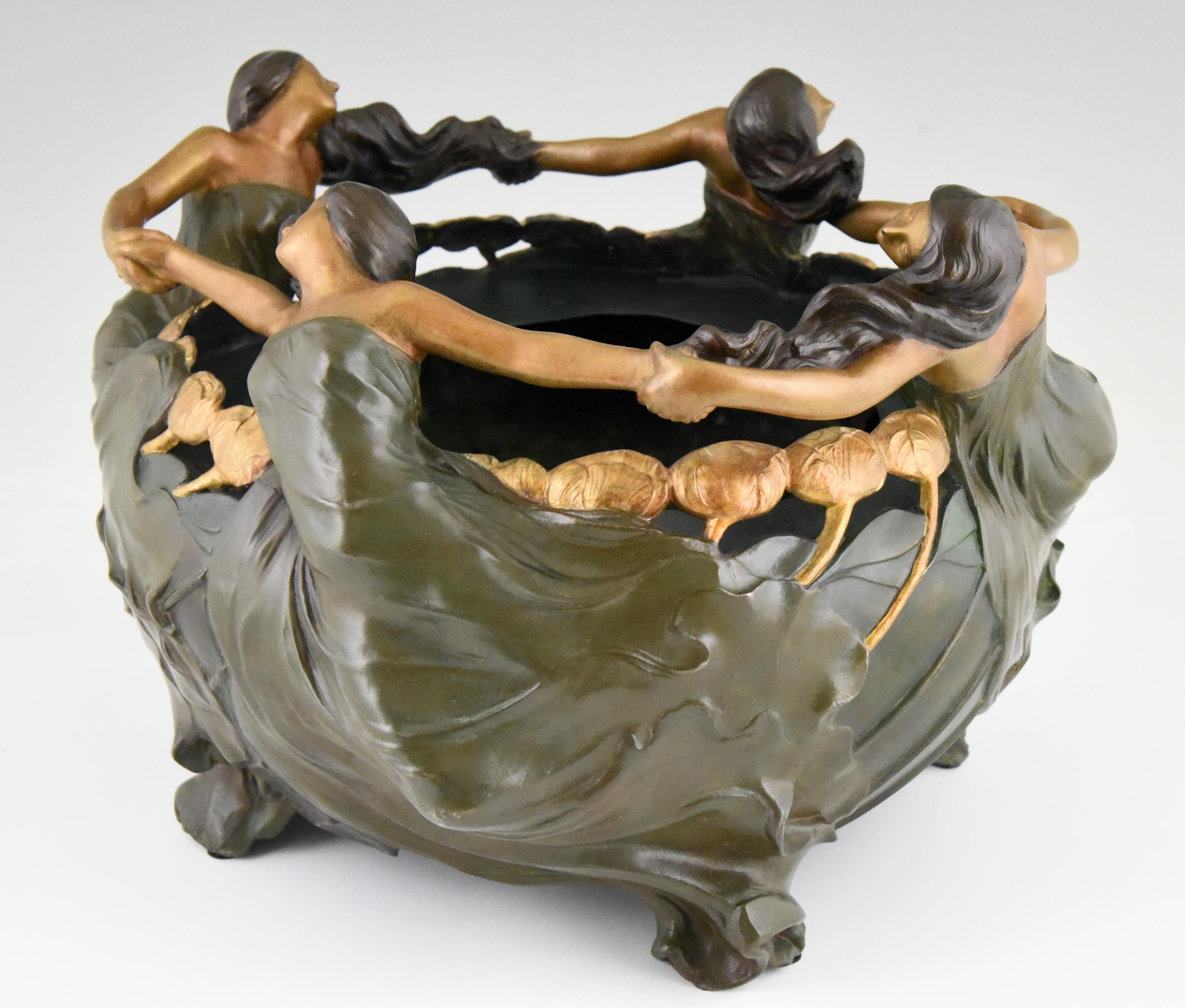 French Art Nouveau Planter with Woman and Flowers La Ronde by Maurel France, 1900