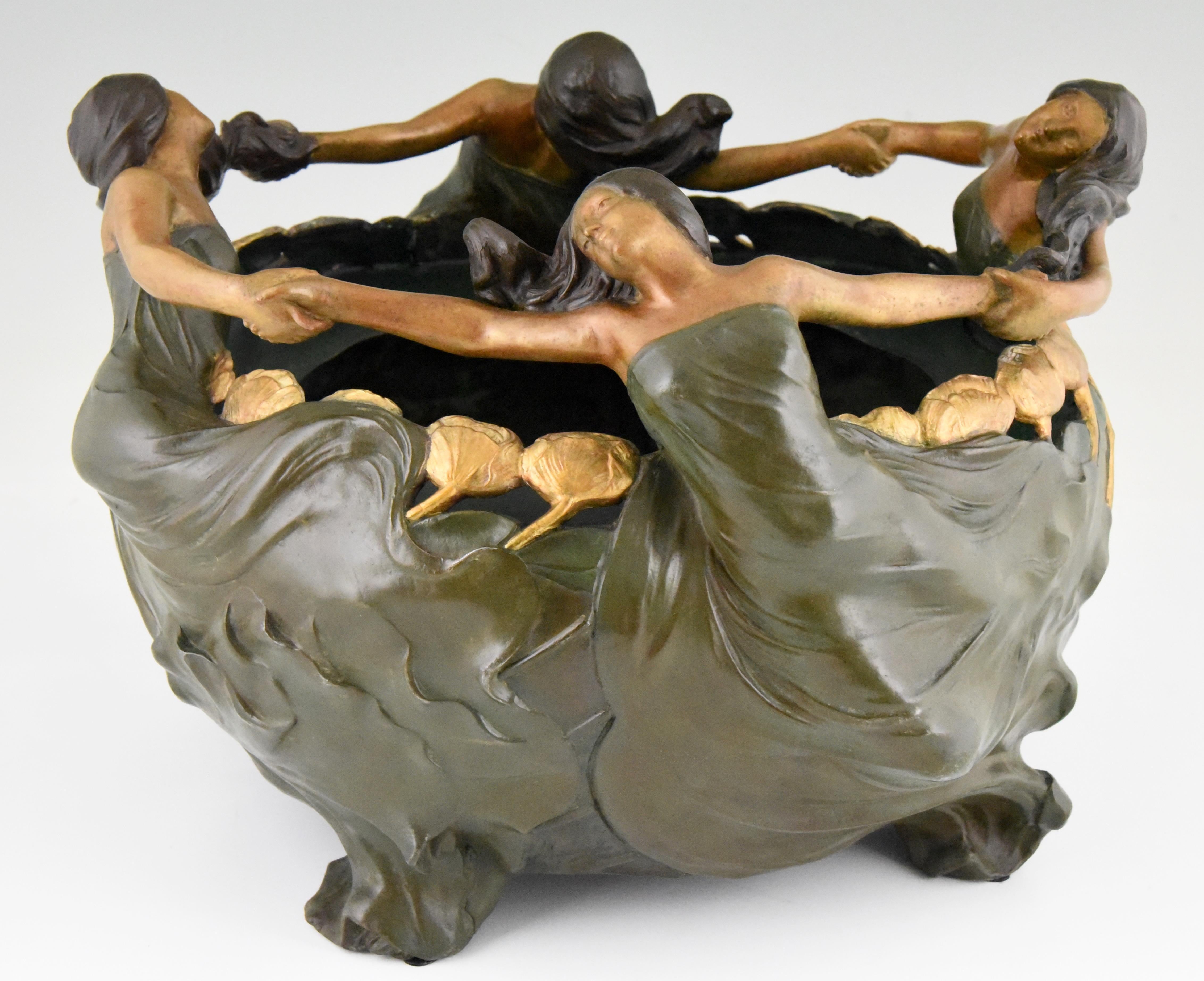 Art Nouveau Planter with Woman and Flowers La Ronde by Maurel France, 1900 In Good Condition In Antwerp, BE