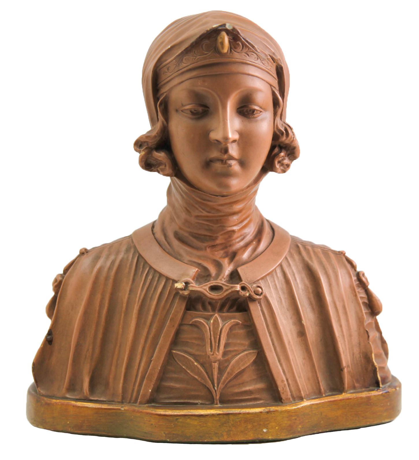 Jugendstil „Plaster“ Detailliertes und stilisiertes Bild einer Frauenbüste im Jugendstil, signiert C.G. (Mitte des 20. Jahrhunderts) im Angebot