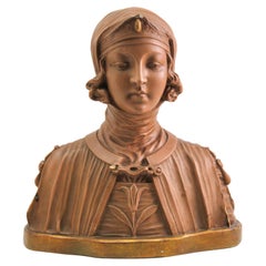 Art Nouveau 'Plaster' Detailed and Stylized Image of a Women's Buste Signed C.G.