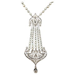 Art Nouveau Platinum Collier with Diamonds and Pearls Art Nouveau Platinum Collier with Diamonds and Pearls