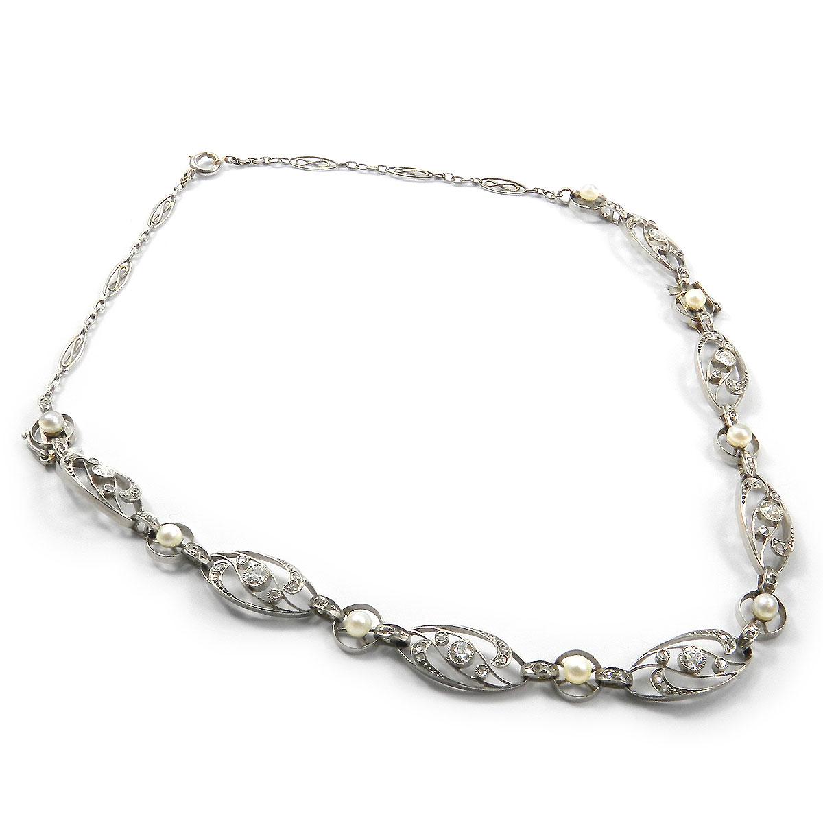 Art Nouveau Platinum Diamond Pearl Convertible Bracelet or Necklace, Paris, 1915 In Good Condition In Goettingen, DE