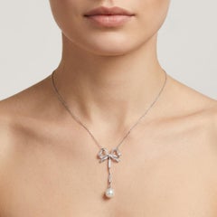Art Nouveau Platinum Necklace with 0.35 CTW in Diamond, and Baroque Pearl