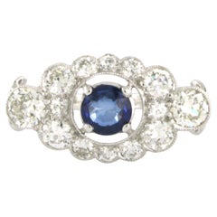 Anello ART NOUVEAU in platino con zaffiro e diamanti taglio old mine fino a 2,00ct