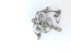 Art Nouveau Platinum White Diamond Pendant Brooch