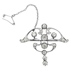 Art Nouveau Platinum White Diamond Pendant Brooch