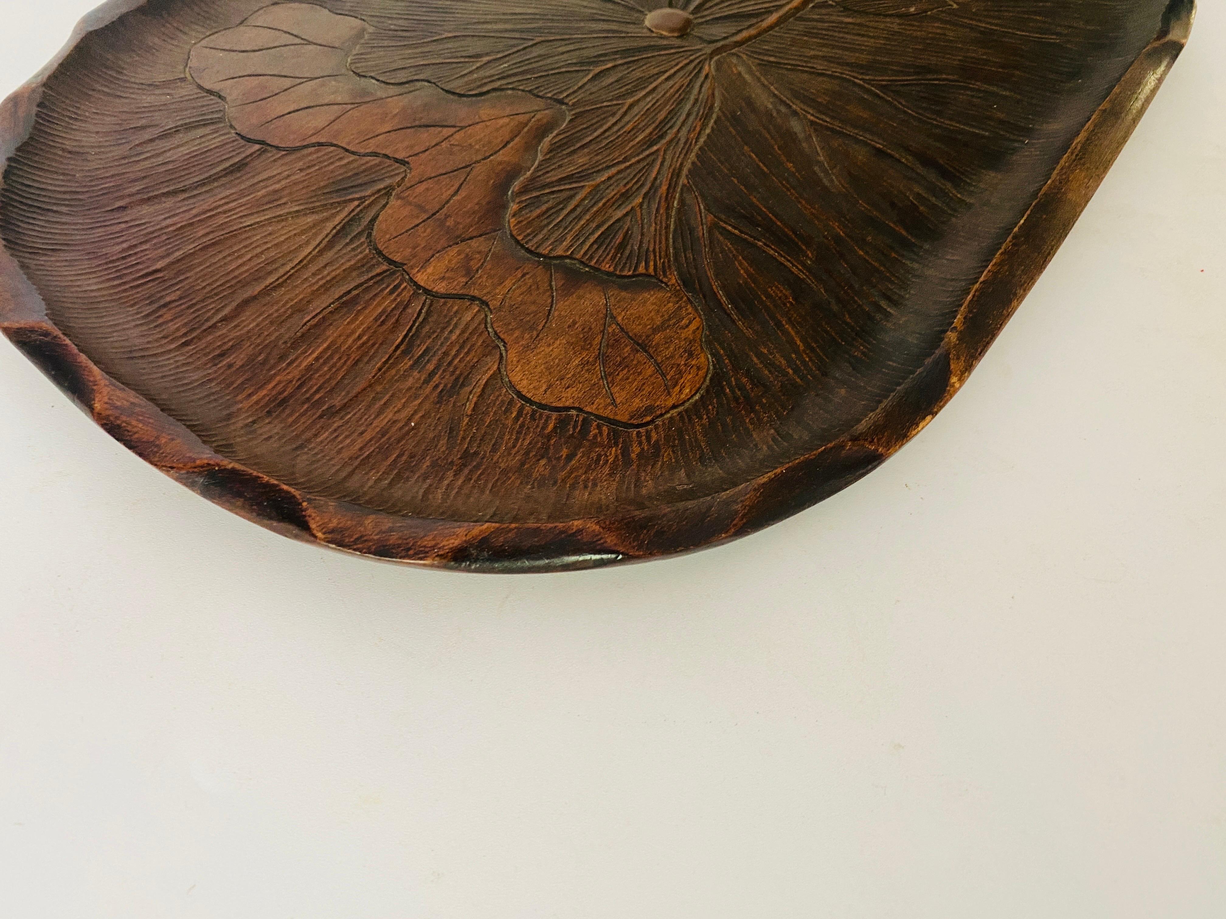 Art Nouveau Platter in Wood, Brown Color, France circa 1930, Hand Carved For Sale 1