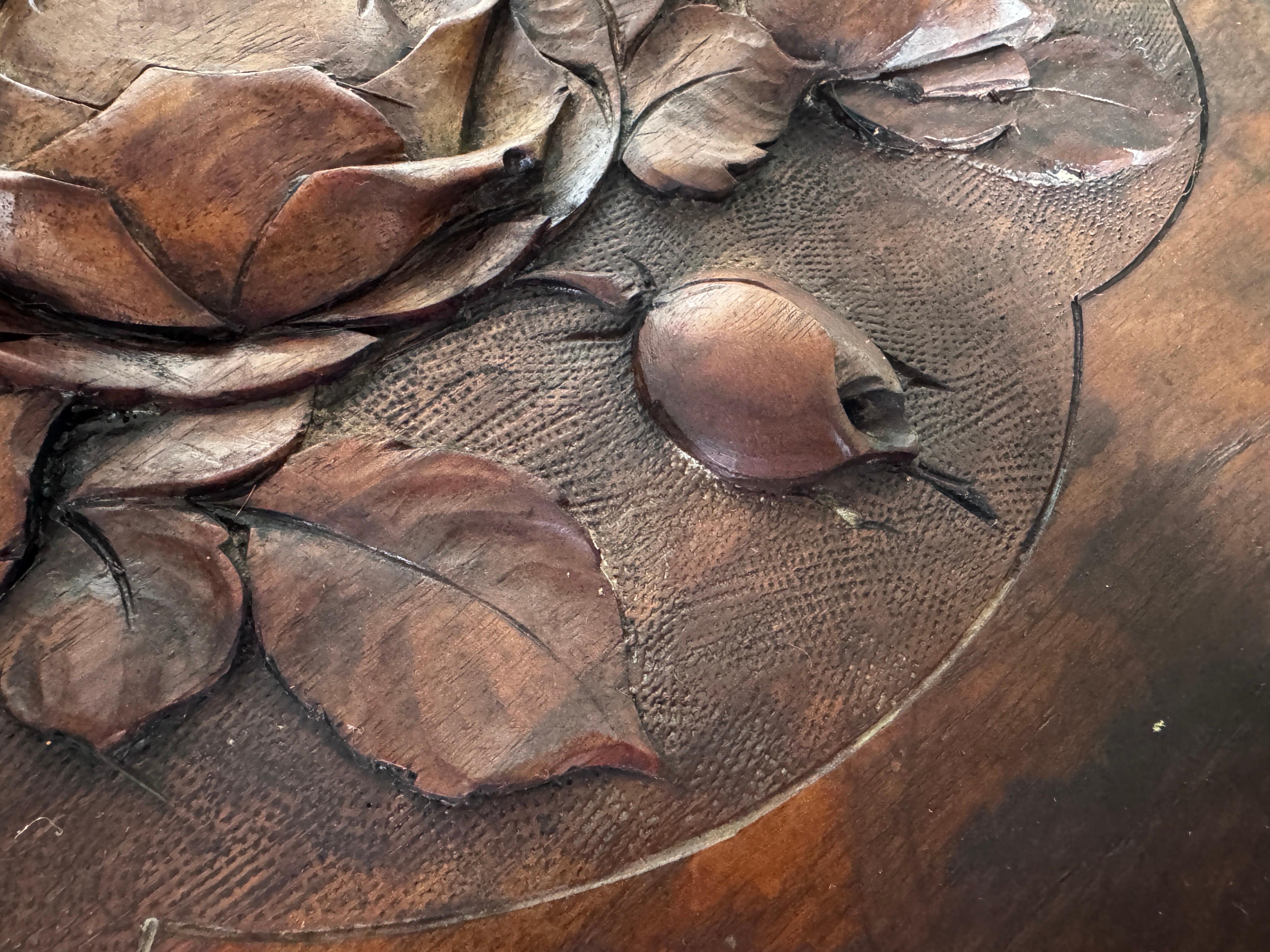 Mid-20th Century Art Nouveau Platter in Wood, Brown Color, France circa 1930, Hand Carved, Signed For Sale