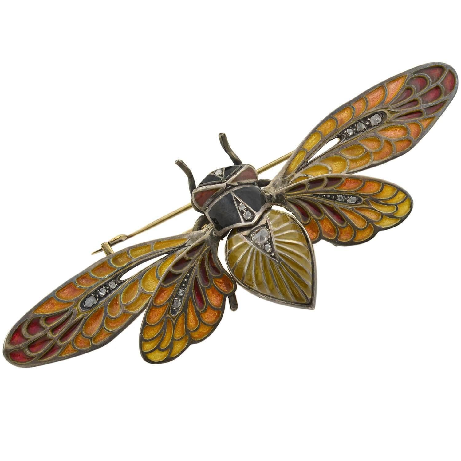 Winged Being Brooch Wasp Pin's Brooch Art Nouveau Wasp Brooch Winged Insect Big Wasp Art Nouveau Insect Brooch Silver-Plated Brass