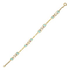 Art Nouveau Plique-A-Jour Diamond Pearl 18 Karat Gold Samara Seed Link Bracelet