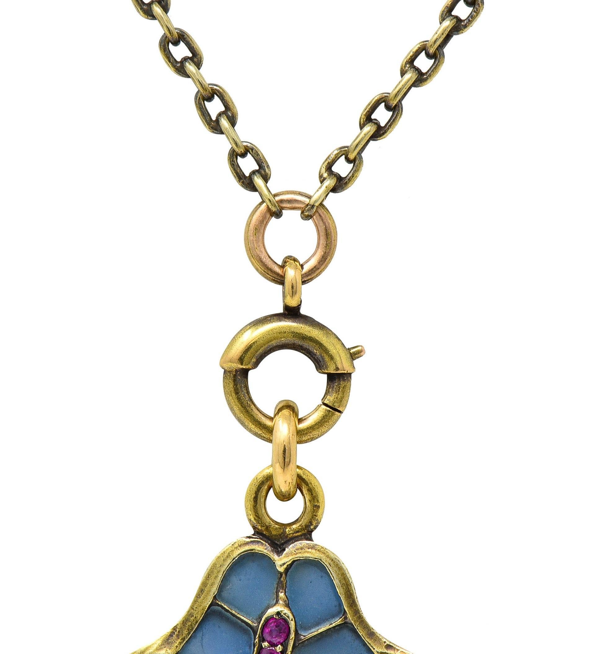 Art Nouveau Plique-A-Jour Enamel 14 Karat Gold Antique Swan Pendant Necklace For Sale 8