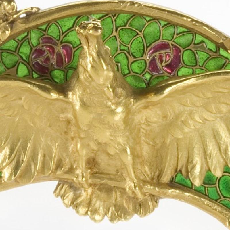 Art Nouveau Plique-à-jour Enamel and Gold 'Cockatoo' Brooch 1