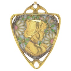 Art Nouveau Plique-à-Jour Enamel Pendant Necklace, 18KT Gold, Circa 1910