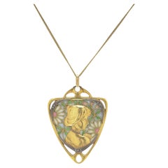 Art Nouveau Plique-à-Jour Enamel Pendant Necklace, 18KT Gold, Circa 1910