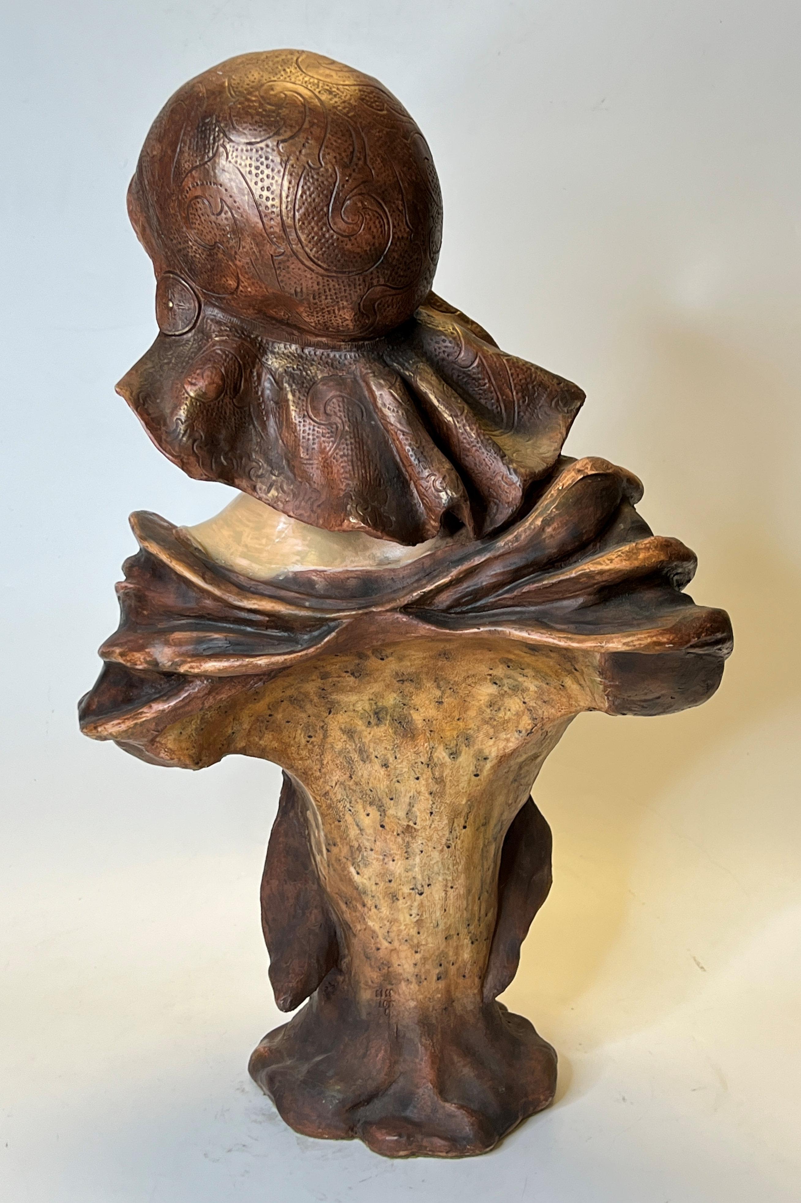 Art Nouveau Polychrome Terracotta Female Bust Signed Nelson 5