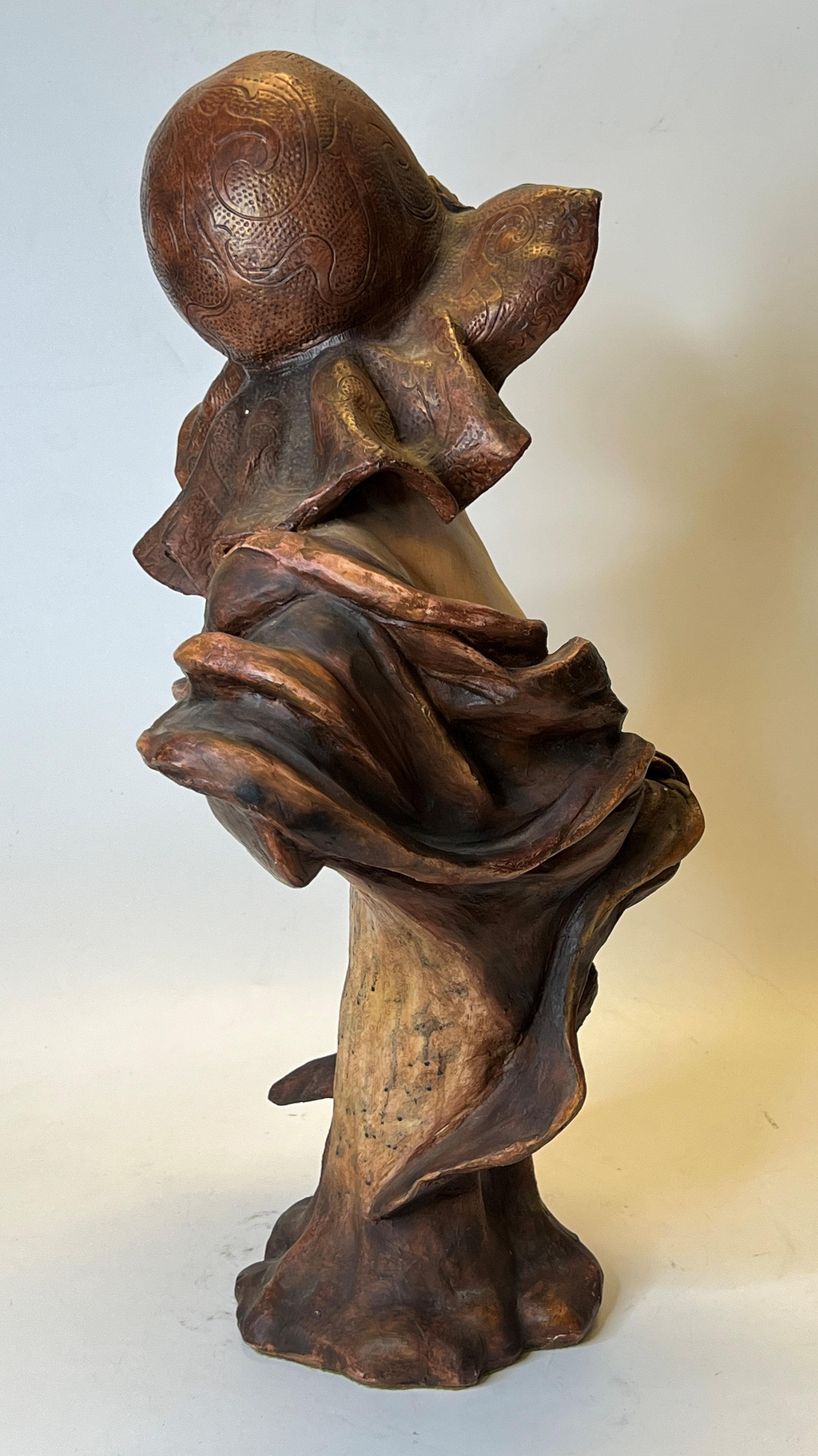 Art Nouveau Polychrome Terracotta Female Bust Signed Nelson 4