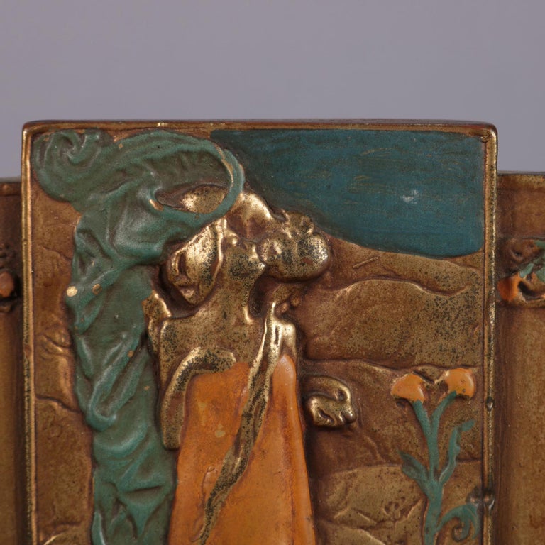 Art Nouveau Polychromed Bronzed Bookends Stylized After Klimt's "The