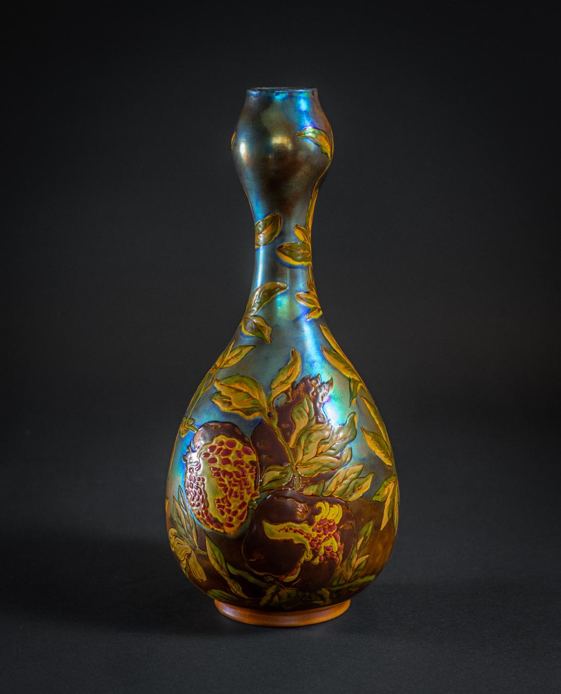 Art Nouveau Pomegranate Vase by Táde Sikorsky for Zsolnay In Excellent Condition For Sale In Chicago, US