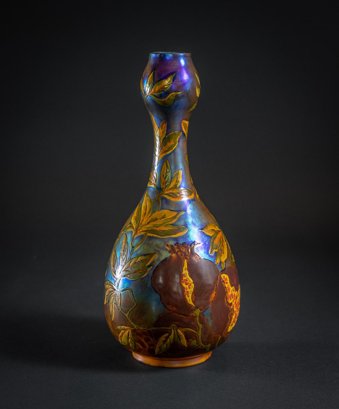 Early 20th Century Art Nouveau Pomegranate Vase by Táde Sikorsky for Zsolnay For Sale